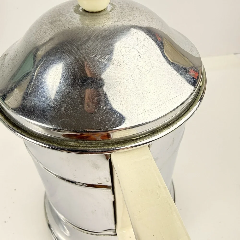 Vintage Ever-Hot Teapot Set Insulated Chrome Cozy Ceramic Pitcher Infuser Retro